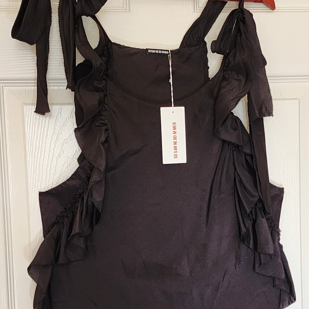 NWT Susanne Bommer 100% Silk Ruffle Trim Tank Top, Size S, Romantic, Parisian